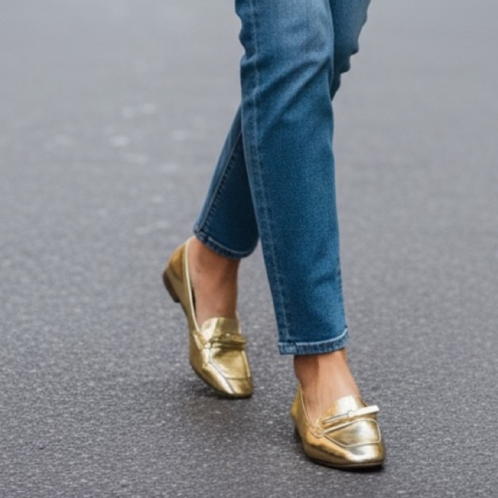 LifeStride Claudine Square Toe Block Heel Ballerina Flats NWOT Size 9.5M- Gold - Picture 2 of 9